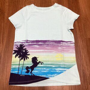 Girl's Lands End Size Large (10/12) Light Blue Unicorn T-Shirt